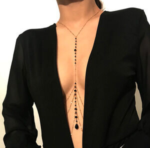 Gold & Black Beaded Front Body Chain